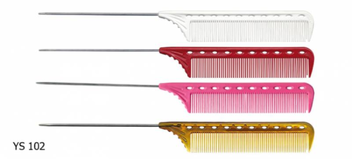 Расческа 102 хвост с метал (белый, черн, зелен, розовый, красный, фиолетовый) фото
